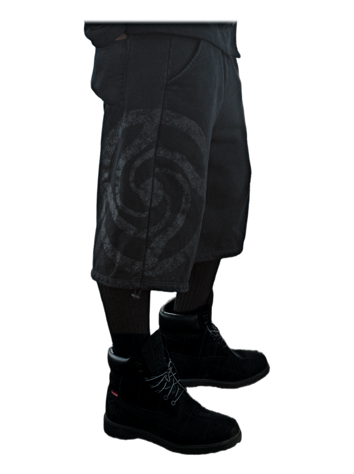 Uzumaki Shorts (Onyx), front, on model