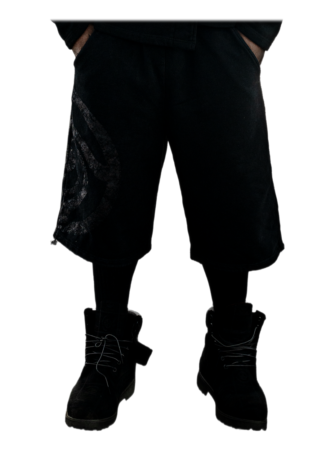 Uzumaki Shorts (Onyx), front, on model