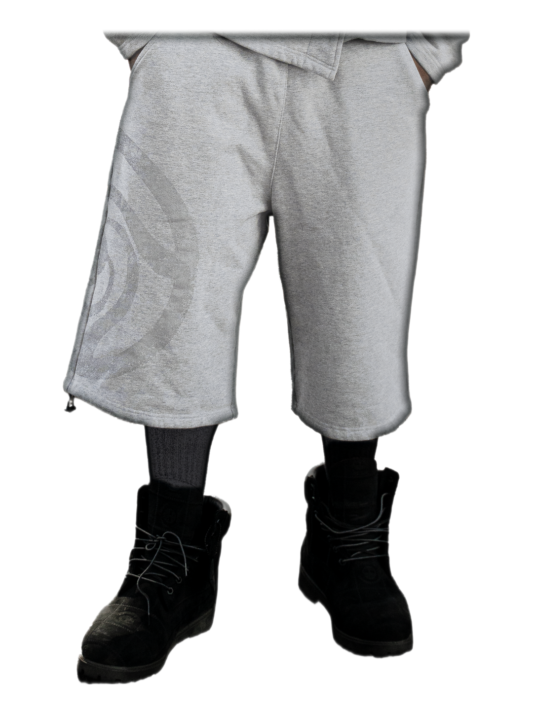 Uzumaki Shorts (Heather Grey), front, on model