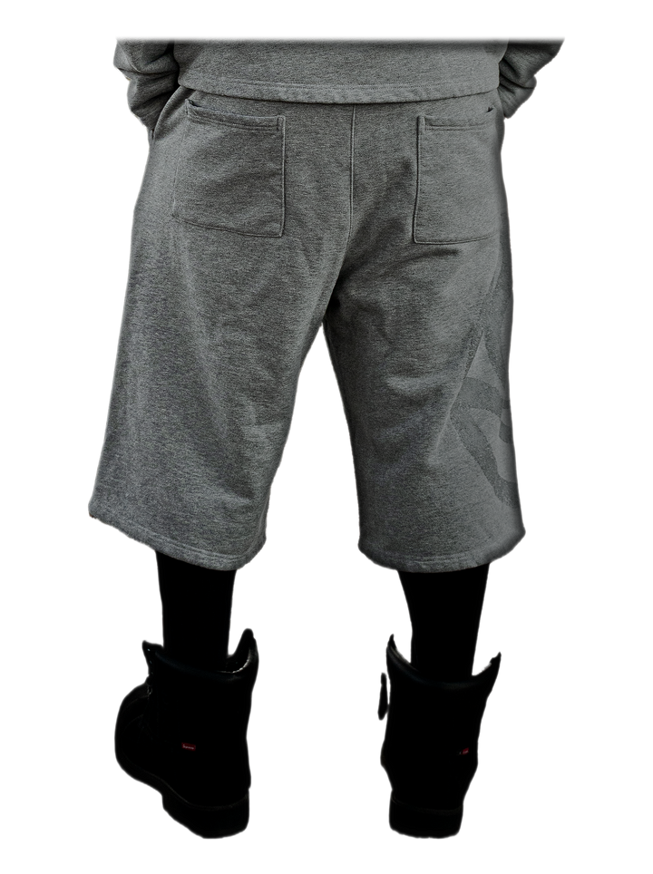 Uzumaki Shorts (Heather Grey), back, on model