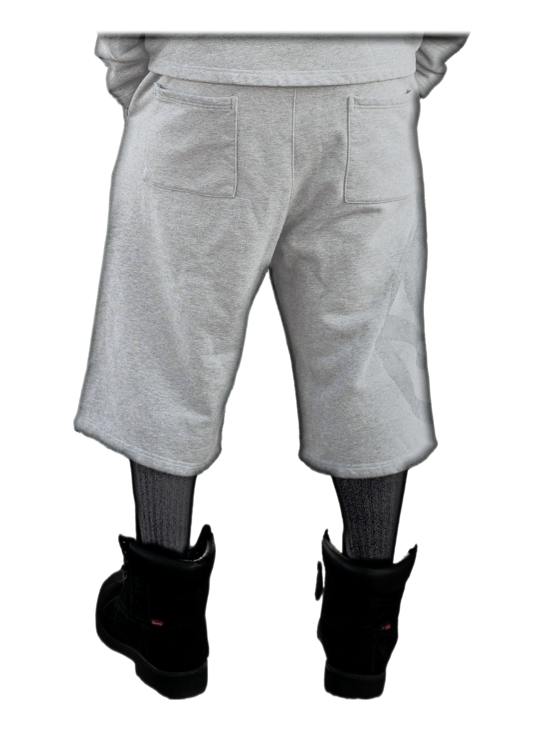 Uzumaki Shorts (Heather Grey), back, on model