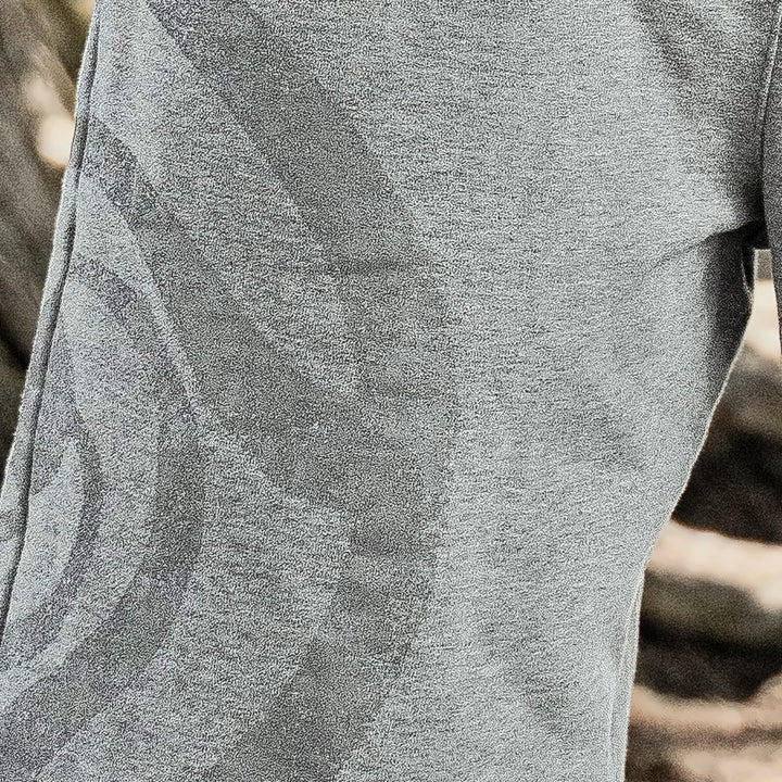 Uzumaki Shorts (Heather Grey), close-up: tonal print