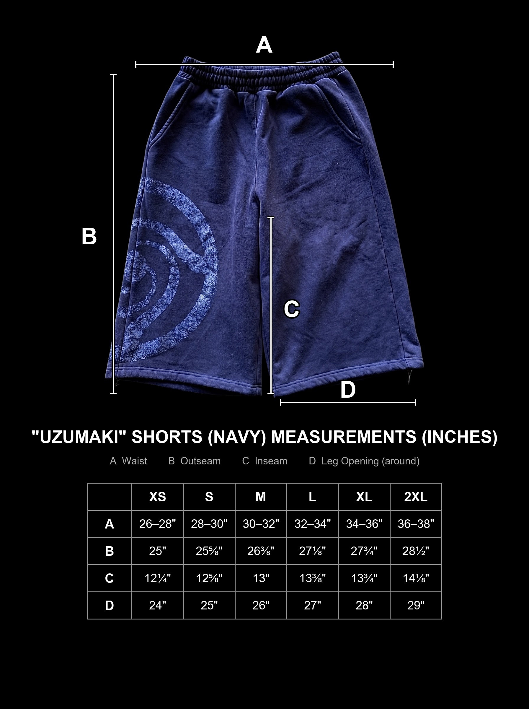 uzumaki-sweat-shorts-washed-navy size chart