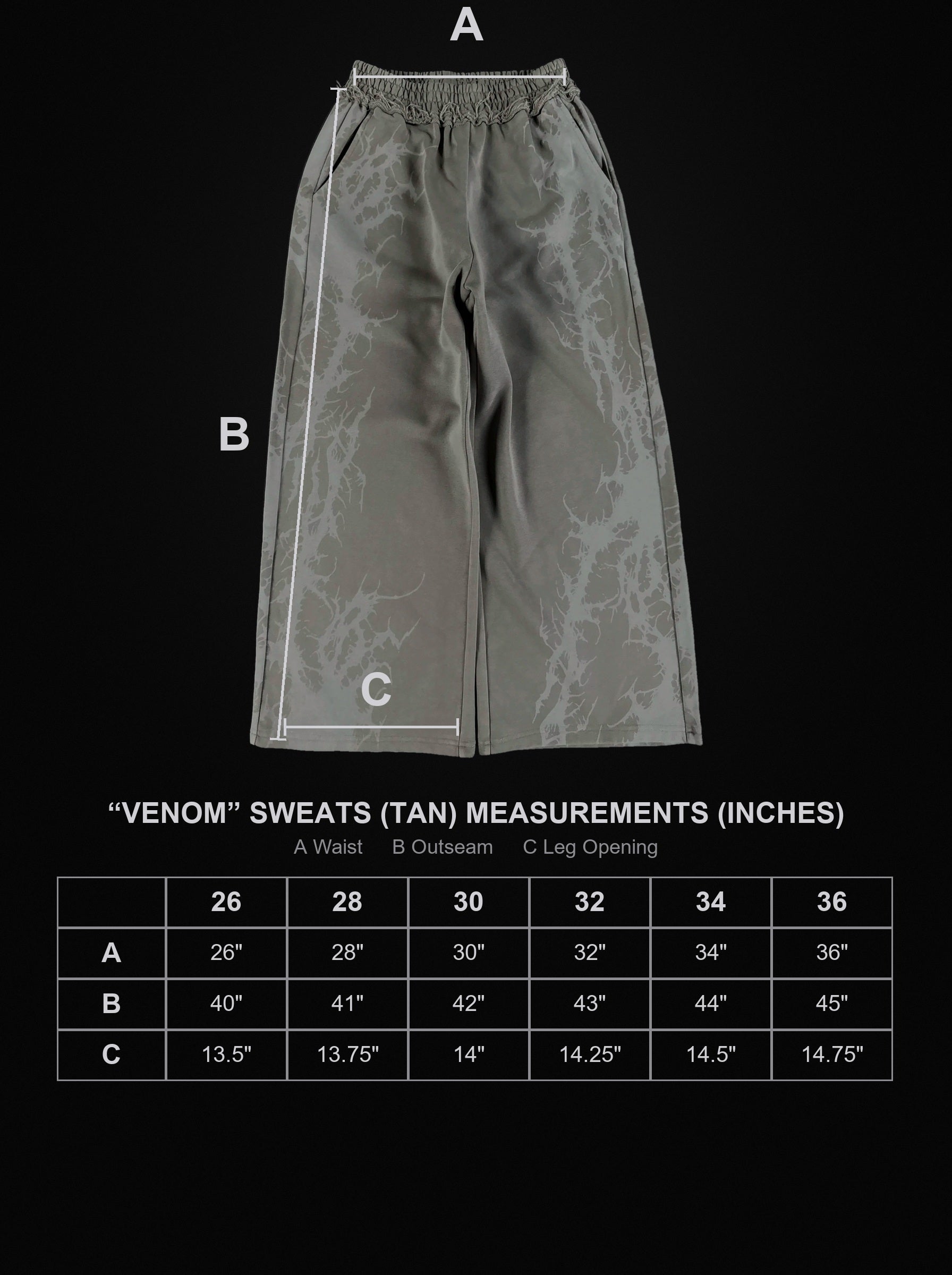 venom-sweats-tan size chart