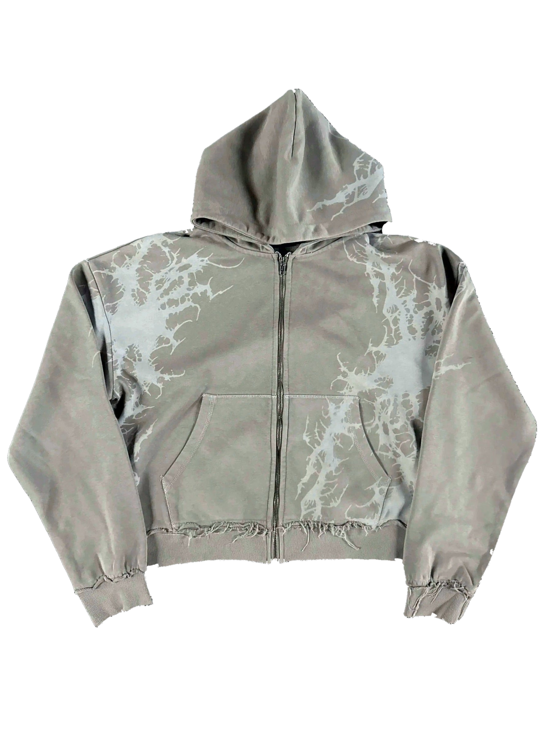 Venom Zip-Up in Tan, acid wash marbled zip hoodie, front