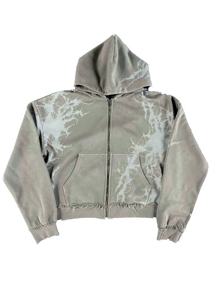 Venom Zip-Up in Tan, acid wash marbled zip hoodie, front