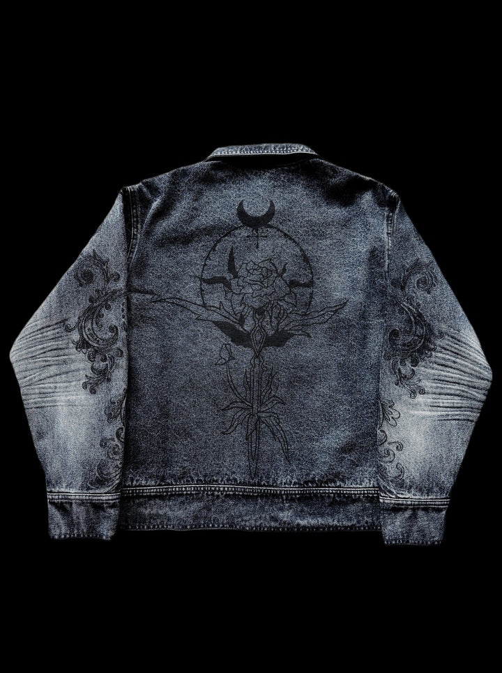 "Bela" Embroidered Jacket (Navy) on black