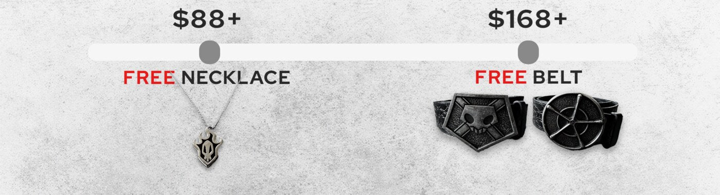 Free necklace at $88, free belt at $168
